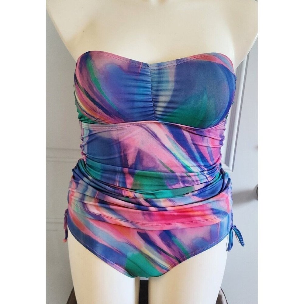 Reel Legends Women's 2 Piece Swimsuit Strapless/Ruched Bottoms Size Medium
